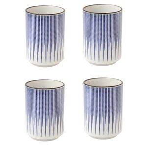Set of 4 Blue and White Mosaic Rain Fall Japanese Tea Cups Cup